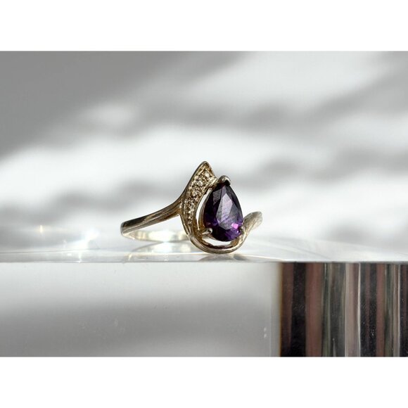 Amethyst Teardrop Vermeil 925 Sterling Silver Vintage Ring - sz 9.25 - Picture 5 of 9